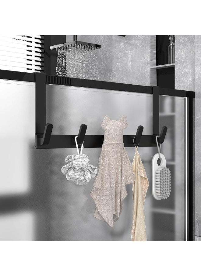 Over the Door Hook Rack with 5 Hooks - Versatile Door Hanger for Coats, Towels, Bags, Keys - Ideal for Bathroom, Bedroom, Behind Back of Door, Black