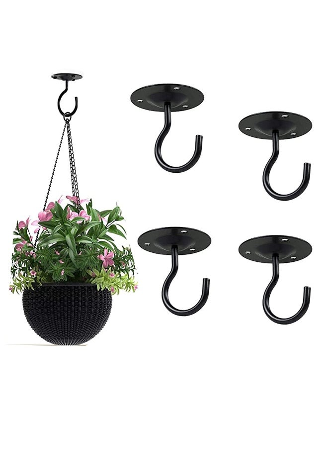 Ceiling Hooks,Premium Heavy Duty Metal Hangers, Wall Mount Hangers for Hanging Bird Feeders, Planters, Lanterns, Artworks, String Lights, Wind Chimes, Baskets, 4PCS Black