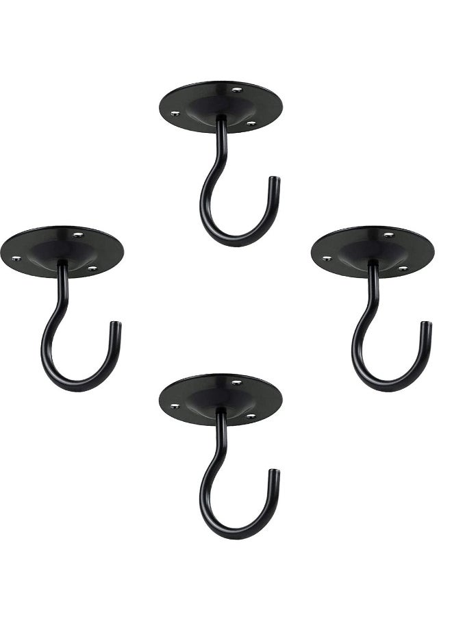 Ceiling Hooks,Premium Heavy Duty Metal Hangers, Wall Mount Hangers for Hanging Bird Feeders, Planters, Lanterns, Artworks, String Lights, Wind Chimes, Baskets, 4PCS Black