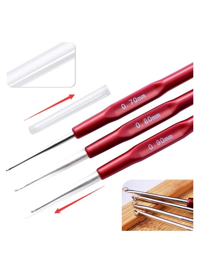 Crochet Hook Tool, Hair Crochet Needle Including 6pcs Dreadlock Crochets with Different Hook Needles and 2pcs Hair Locking Tools for Braid DIY Weaving Crafts (0.5 - 1.0mm)