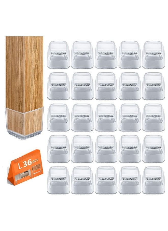 36 Pcs Square Chair Leg Floor Protectors, Furniture Pads for Hardwood Floors Silicone Chair Leg Caps Cover