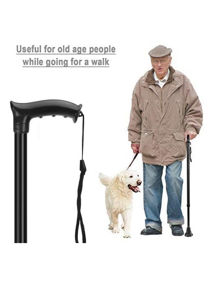 Strong Walking Stick With Adjustable Height, Mild-Steel Body, Light Weight For Men/Women, Patients, Old People With Self Standing Base (Black)