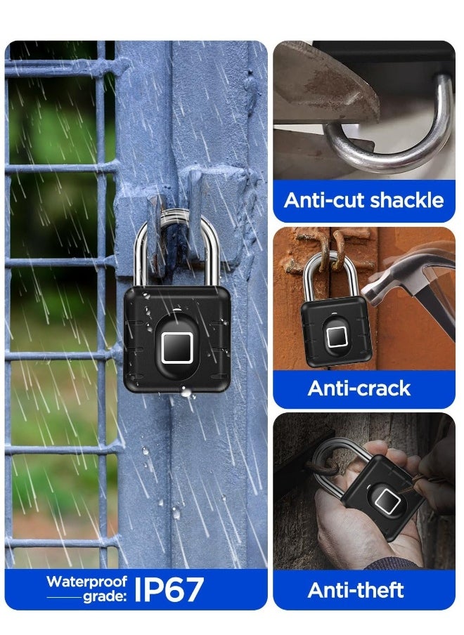 Fingerprint Padlock Waterproof, Smart Padlock, Fingerprint Lock, Keyless Biometric Lock IP67 Outdoor/Indoor Lock Suitable for Luggage, Suitcase, Bike, Gym Locker Lock