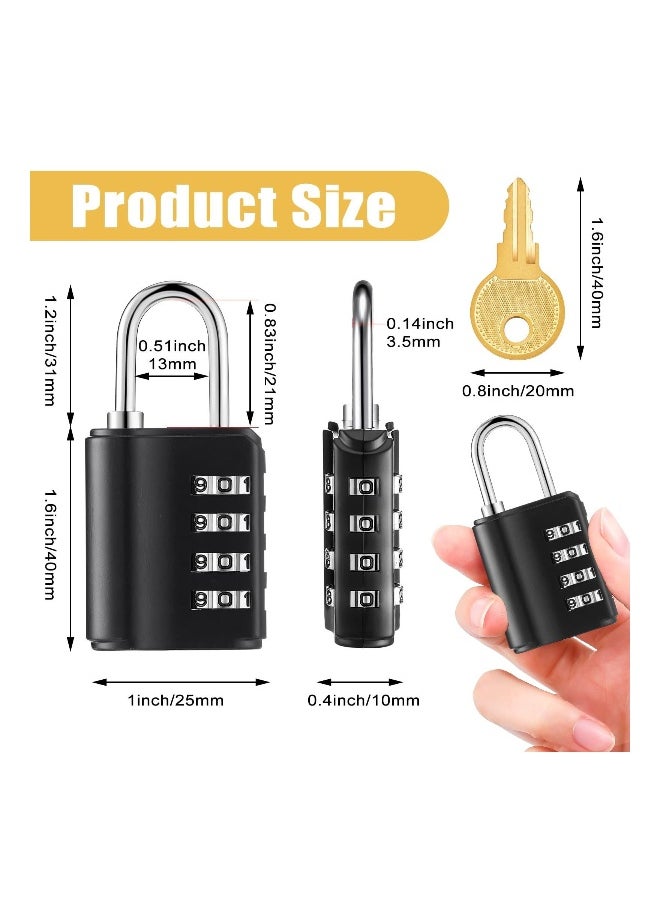 4 Pcs Combination Padlock, 4 Digit Resettable Security Padlock with Keys, for School Sports Gym or Sports Locker, Fence, Toolbox, Case, Hasp Storage and Employee Locker