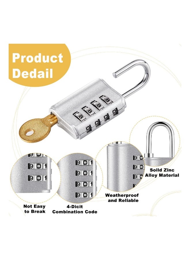 4 Pcs Combination Padlock, 4 Digit Resettable Security Padlock with Keys, for School Sports Gym or Sports Locker, Fence, Toolbox, Case, Hasp Storage and Employee Locker