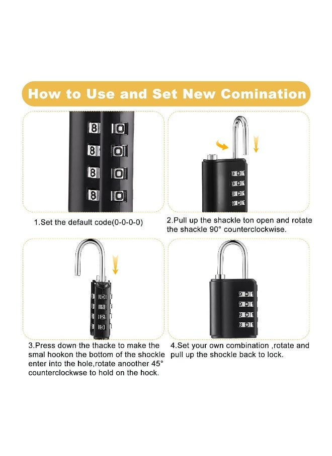 4 Pcs Combination Padlock, 4 Digit Resettable Security Padlock with Keys, for School Sports Gym or Sports Locker, Fence, Toolbox, Case, Hasp Storage and Employee Locker