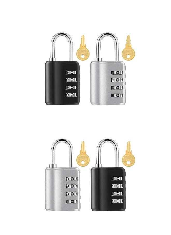 4 Pcs Combination Padlock, 4 Digit Resettable Security Padlock with Keys, for School Sports Gym or Sports Locker, Fence, Toolbox, Case, Hasp Storage and Employee Locker