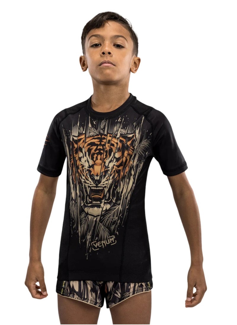 VENUM TIGER KIDS RASHGUARD SHORT SLEEVE BLACK/NEO ORANGE