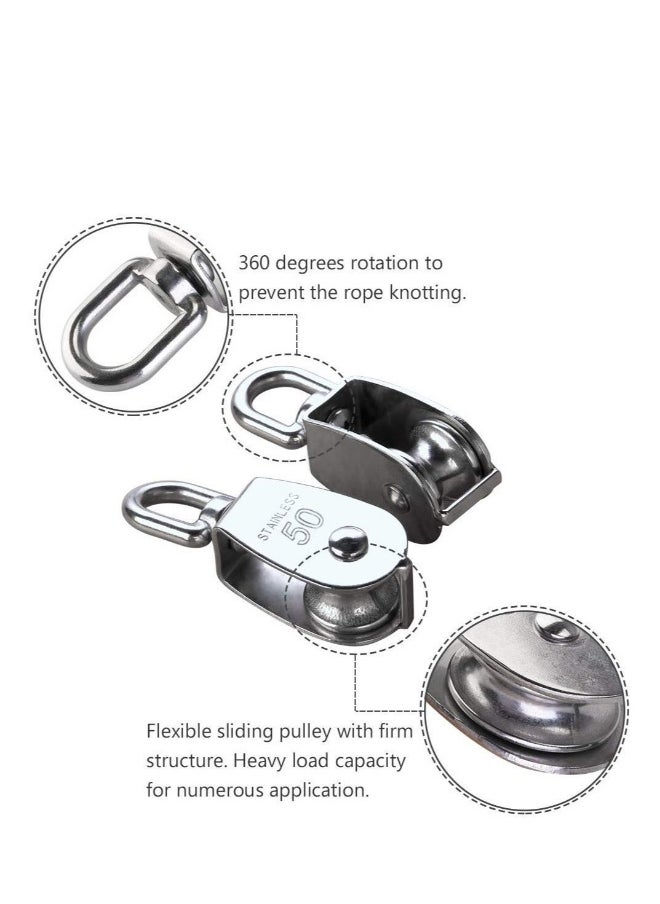 4 Pack M50 Single Pulley Roller - Heavy Duty 304 Stainless Steel Swivel Block with 880Ibs Load Capacity for a Variety Of Applications