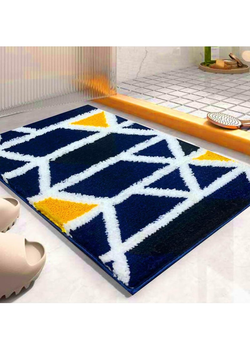 Mosaic Super Soft Microfiber Bath Mat (40x60 cm) – 2000 GSM, Super Absorbent, Anti-Skid Door Mat for Home, Bathroom, Bedroom, Kitchen – Blue, Pack of 1