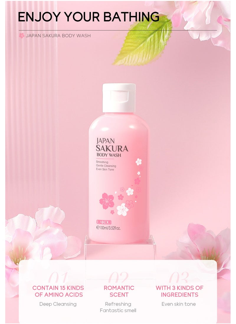 Women's Sakura Bath Set, Women's Pampering Gift Basket Birthday Gift for Mom, Friends, Sisters, Wife - Includes Sakura Shower Gel 100ml, Body Lotion 120ml, Bubble Bomb Bath Salt 30g*3