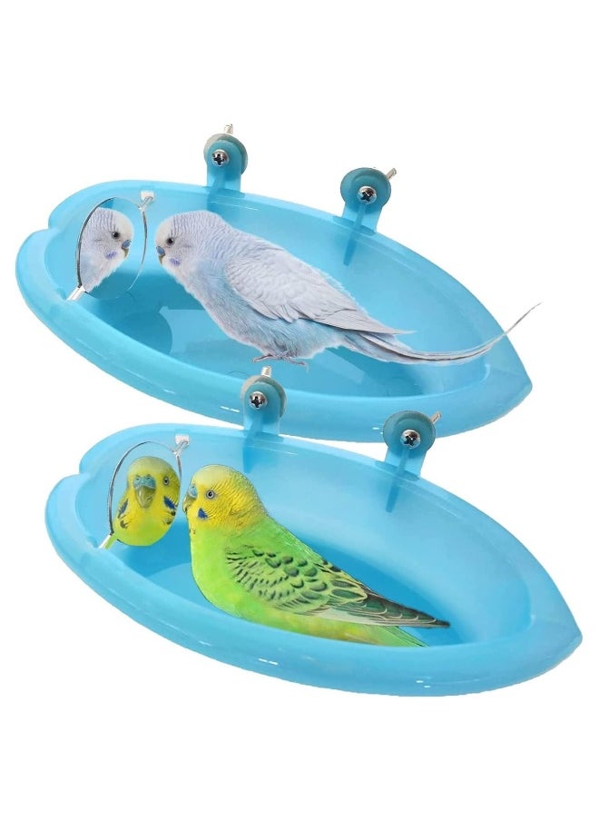 Bird Bath Tub Bowl Basin Hanging Birdbath Toy Pet Parrot Budgie Parakeet Cockatiel Cage Water Shower Food Feeder With Rotatable Double-Sided Mirror