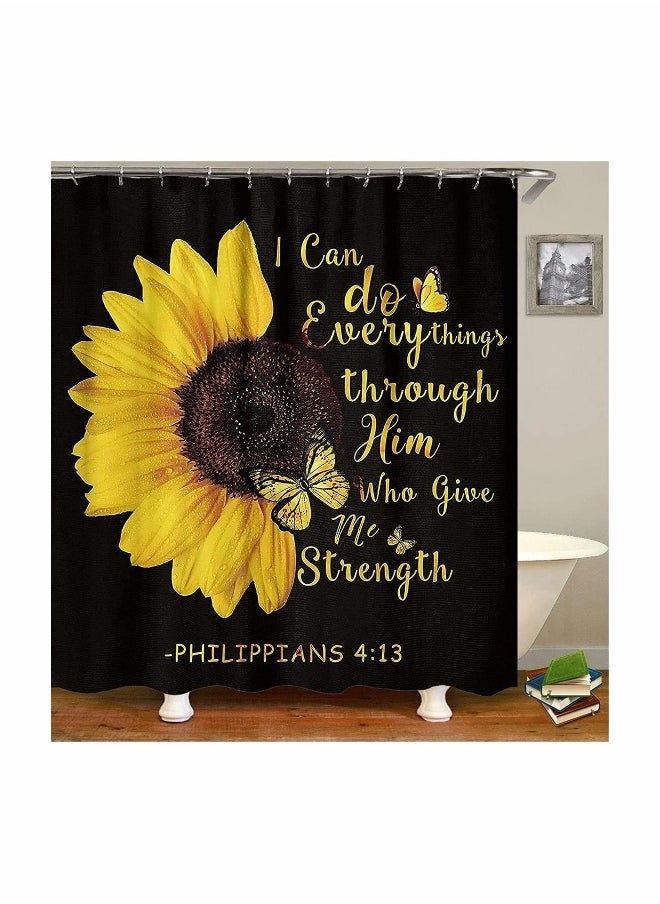 Sunflower Shower Curtain Sets,Quotes Butterfly Bathroom Decor Sets with Rugs Include Waterproof Shower Curtain Non-Slip Rug Toilet Lid Cover Bath Mat 4pcs