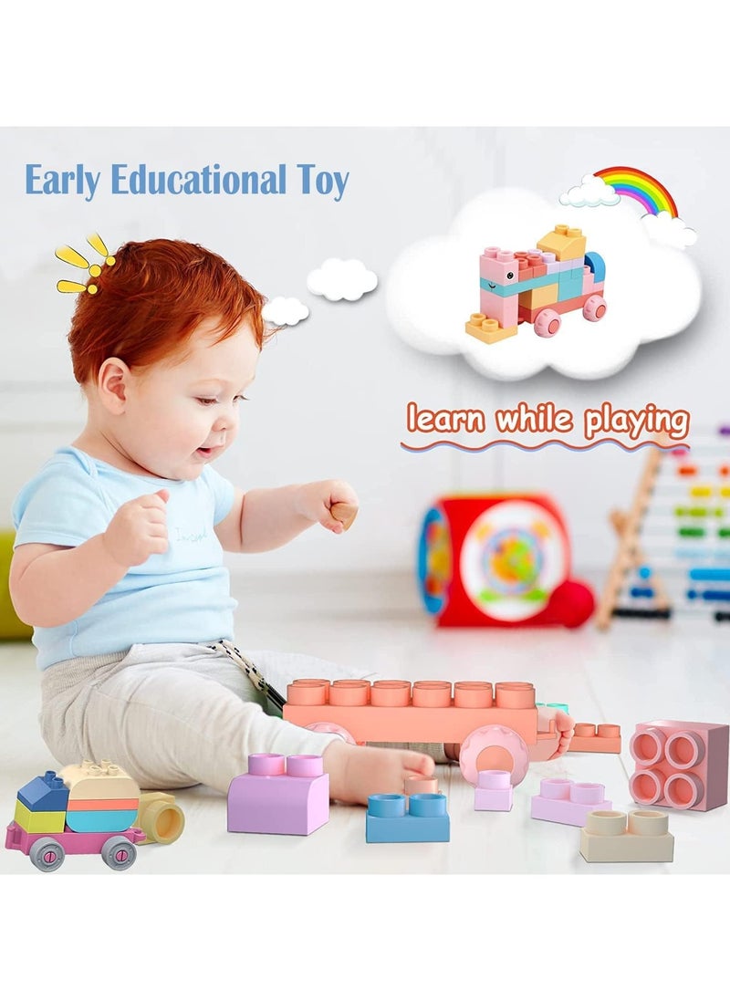 Soft Building Blocks Toys,80 Pcs Build Blocks Sensory Toys for Kids STEM Educational Sets Learningu0026Development Toys Stacking Block Kit Educational Infant Blocks for Toddlers Baby 1-5 Years Old