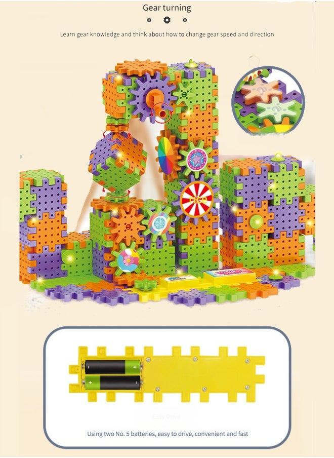 130-Pieces Electric Building Blocks Gear Toys Educational Toddler Toy Kit Construction Toys，Electric Gears toys 130Pcs Deluxe Building Set Ages 3+ Preschool Building Sets, Gears Toys for Kids,Gifts