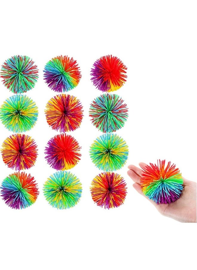 12 Pcs Monkey Stringy Balls Sensory Fidget Stringy Balls Soft Rainbow Pom Bouncy Stress Balls Colour Random