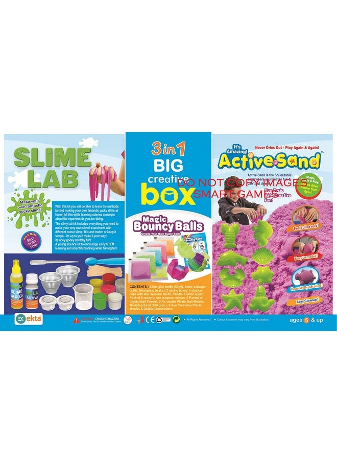 3 In 1 Big Creative Box Slime Lab, Magic Bouncy Balls, And Active Sand Sea Creatures