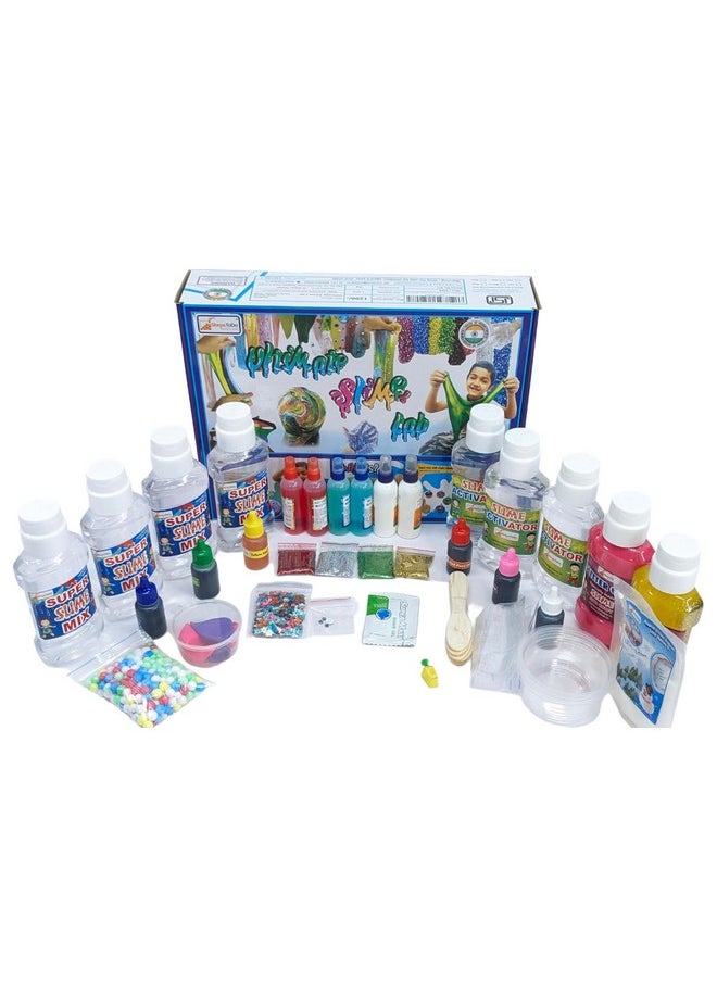 Ultimate Slime Lab. All In One. Jumbo Kit With Around 3 Kg Of Content. Make 50+ Slime. Learn Basics Of Chemistry. With Activity Booklet. Unicorn Rainbow, Foamy, Crunchy Glitter