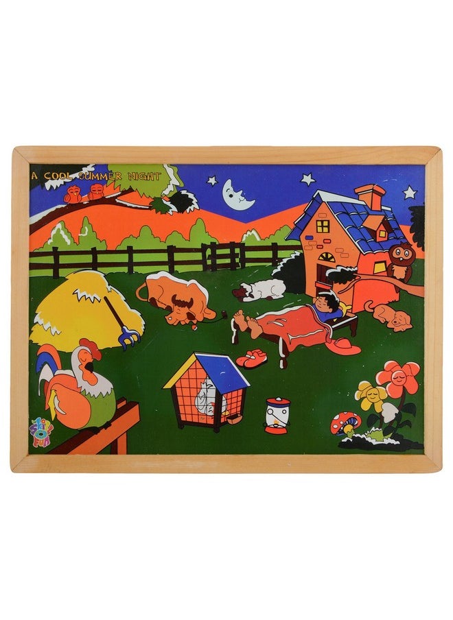 Wooden Magnetic Twin Play Tray - A Cool Summer Night, Multi Color