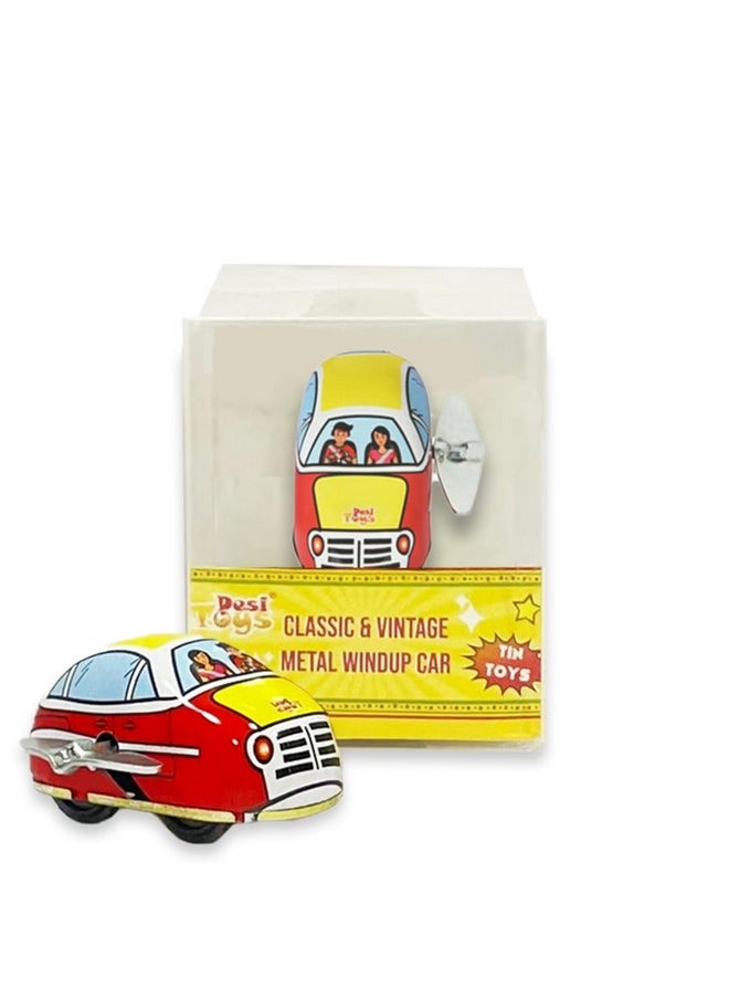 Classic Metal Windup Car - Vintage Antique | Collectible Clockwork Toys For Kids | Fire Car Model Tin Toy | Hobbies | Made In India | Fun & Therapeutic | Gift For Kids