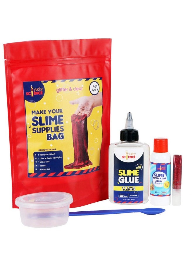 Birthday Return Gift Set For Kids - 10 Bags Of Slime Making Supplies (Glitter And Clear). Age 4 Years And Above. (Multicolour) (Birthday Gift Set (10 Bags))