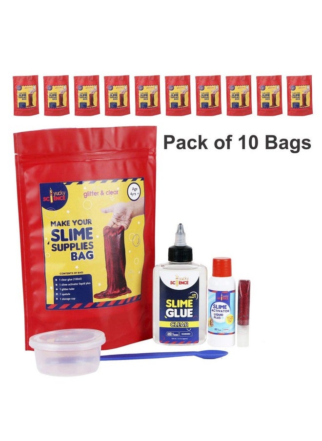 Birthday Return Gift Set For Kids - 10 Bags Of Slime Making Supplies (Glitter And Clear). Age 4 Years And Above. (Multicolour) (Birthday Gift Set (10 Bags))