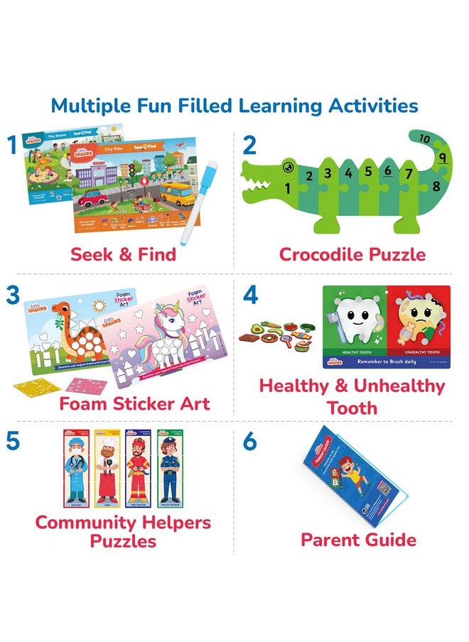 Montessori Based Learning Kit For 3,4,5 Years Old Boys & Girls I Preschool Learning Activities I Puzzles, Sticker Art I Christmas, Birthday Gift For Kids For 3-6