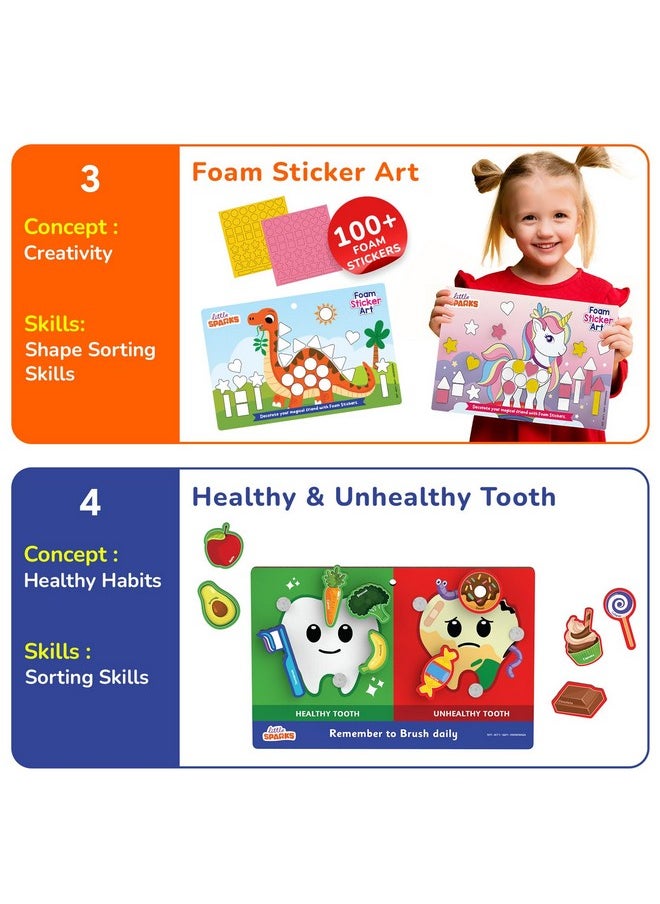 Montessori Based Learning Kit For 3,4,5 Years Old Boys & Girls I Preschool Learning Activities I Puzzles, Sticker Art I Christmas, Birthday Gift For Kids For 3-6