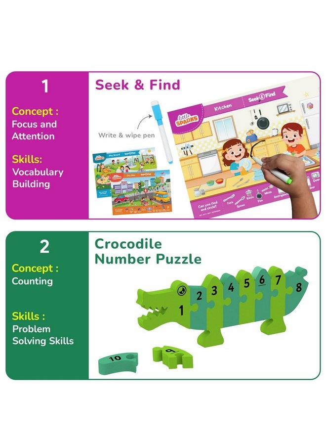 Montessori Based Learning Kit For 3,4,5 Years Old Boys & Girls I Preschool Learning Activities I Puzzles, Sticker Art I Christmas, Birthday Gift For Kids For 3-6