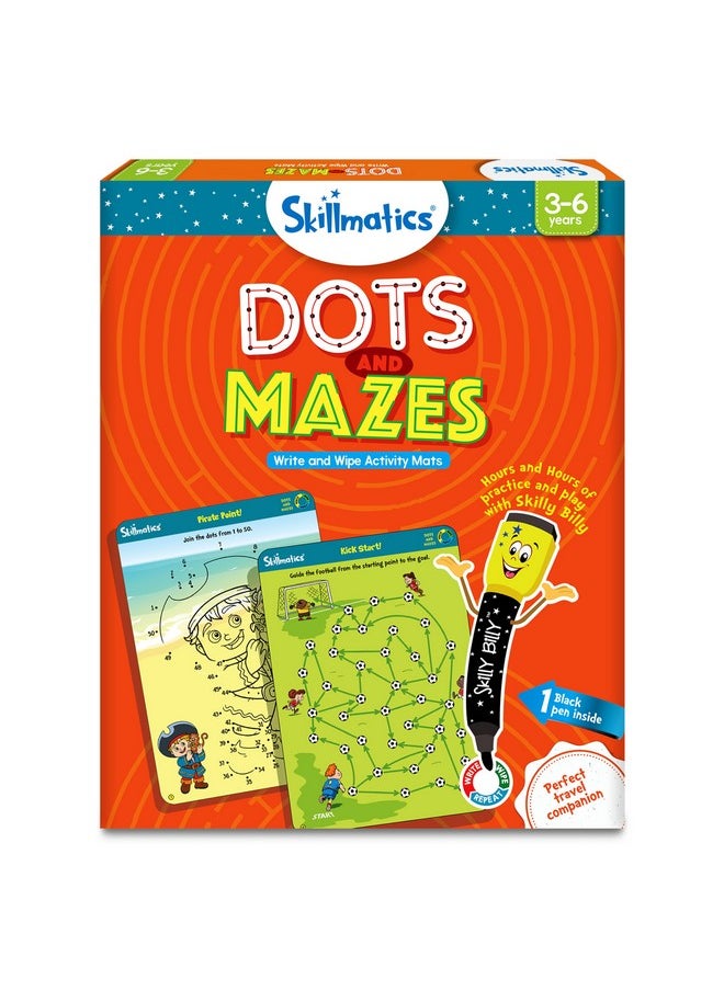 Educational Game - Dots & Mazes, Reusable Activity Mats With Dry Erase Marker, Gifts, Travel Toy, Ages 3 To 6, Kids