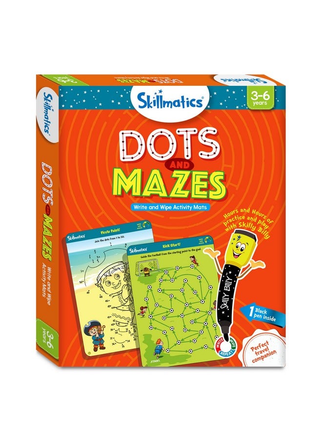 Educational Game - Dots & Mazes, Reusable Activity Mats With Dry Erase Marker, Gifts, Travel Toy, Ages 3 To 6, Kids