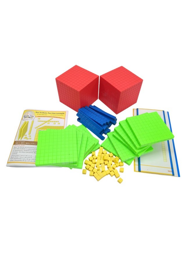 Base Ten Blocks Kit - 84 Pcs Multicolor Set With Place Value Mats & Activity Book - Includes 2 Thousand Cubes, 12 Hundred Flats, 20 Ten Rods, 50 Unit Blocks - Math Teaching Aid For Kids