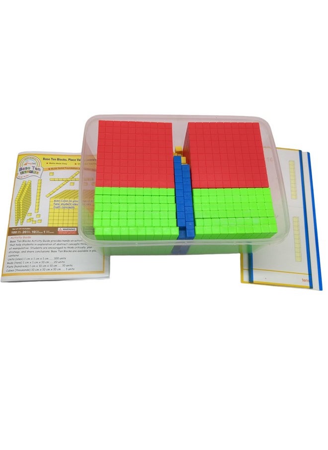 Base Ten Blocks Kit - 84 Pcs Multicolor Set With Place Value Mats & Activity Book - Includes 2 Thousand Cubes, 12 Hundred Flats, 20 Ten Rods, 50 Unit Blocks - Math Teaching Aid For Kids