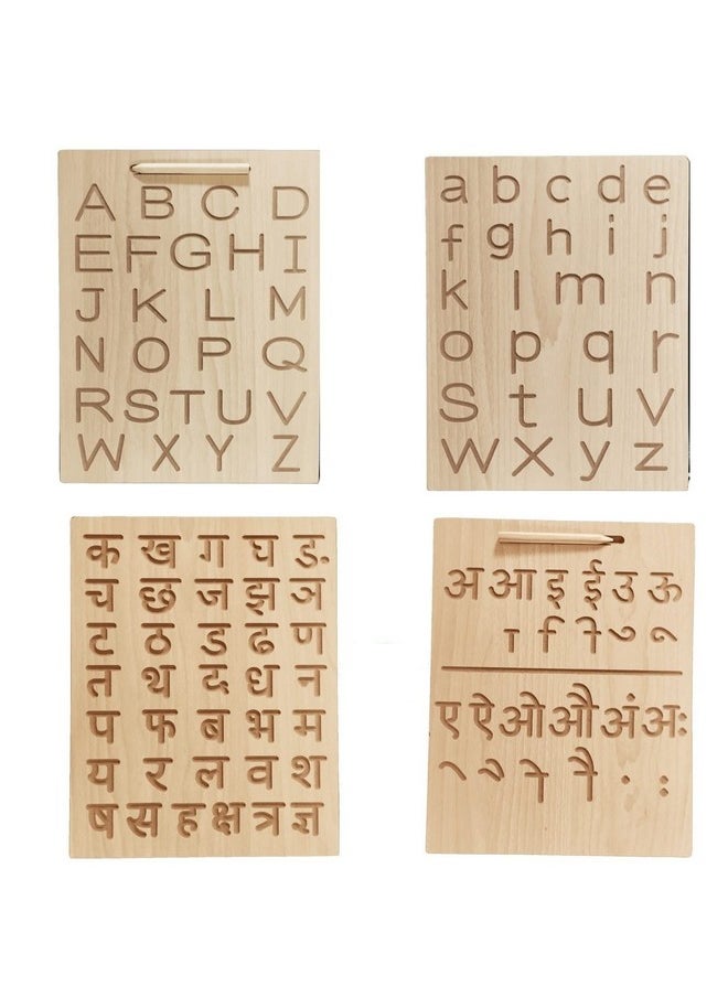 Dgcrayons Wooden Combo 2 In 1 Both Side Capital & Small Alphabets And Hindi Consonant & Vowels With Matra Set Of 2 Board Handwriting Practice Tracing Slate Board With Dummy Pencil For Boys, Girls