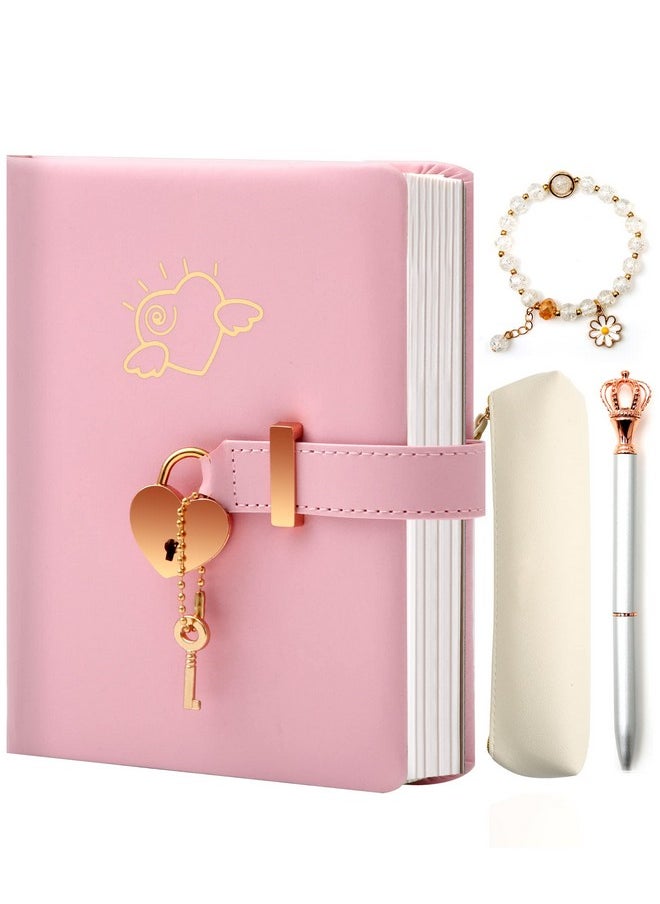 Diary With Lock For Girls - Birthday Gifts For Girls Ages 8 9 10 11 12 Year Old - Arts And Crafts For Kids - Journal Kit Includes: Pencil Case, Bracelet, Pen, Leather Journal For Teen Girls & Kids