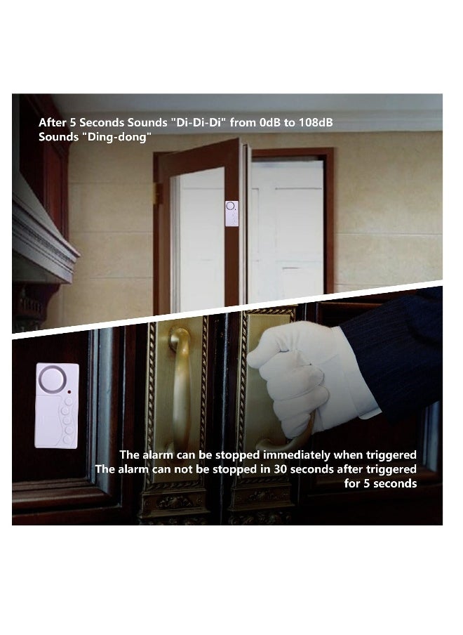 2Pcs Freezer Door Alarm, Safety Window Alarm, 3/15/30/60 Seconds Adjustable Delay Wireless Fridge Alarm, 4-In-1 Door Sensor Chime Door Open Alarm Loud 108dB