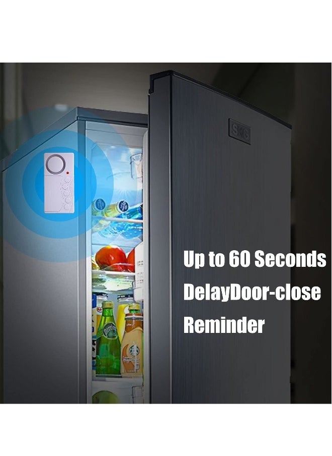 2Pcs Freezer Door Alarm, Safety Window Alarm, 3/15/30/60 Seconds Adjustable Delay Wireless Fridge Alarm, 4-In-1 Door Sensor Chime Door Open Alarm Loud 108dB