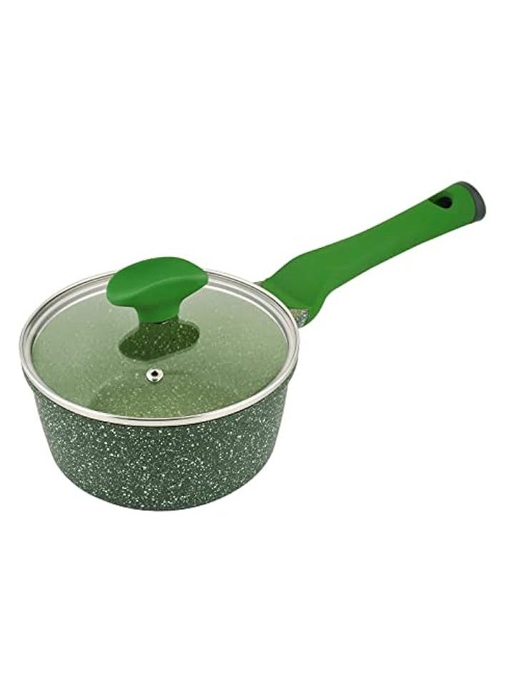 Essentials Granite Non-Stick Sauce Pan with Lid Cast Aluminium Cookware Induction Base Non Stick Wok Marble PFOA & Lead Free - Green, 16cm