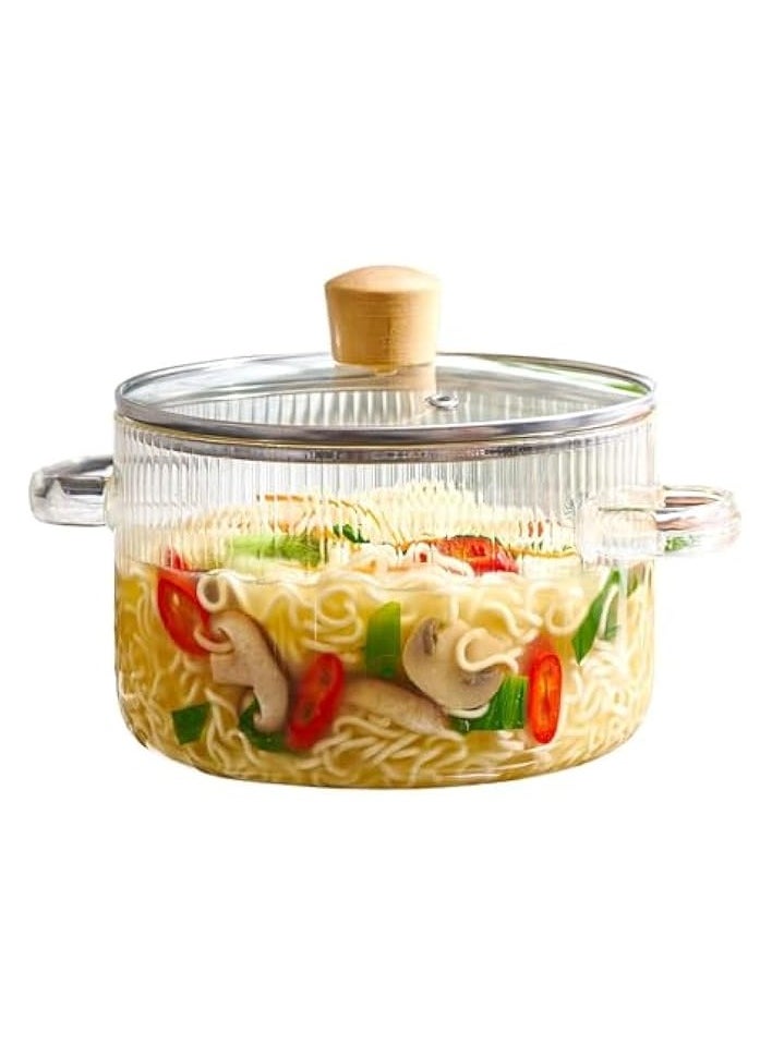 Glass Cooking Pot with Lid - 1.8L(60oz) Heat Resistant Borosilicate Glass Cookware Stovetop Pot Set for Pasta - Saucepan with Cover Simmer Pot with Cover Safe for Soup, Milk, Baby Food