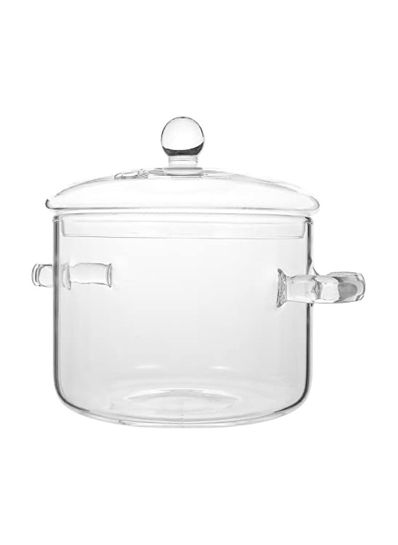 Glass Cooking Pot, Clear Glass Pot Saucepan with Lid, Simmer Pot Stew Pot Double-Handle Cookware Microwave Stove Dishwasher Safe Potpourri Pot for Milk Pasta Noodles Soup, 1900mL