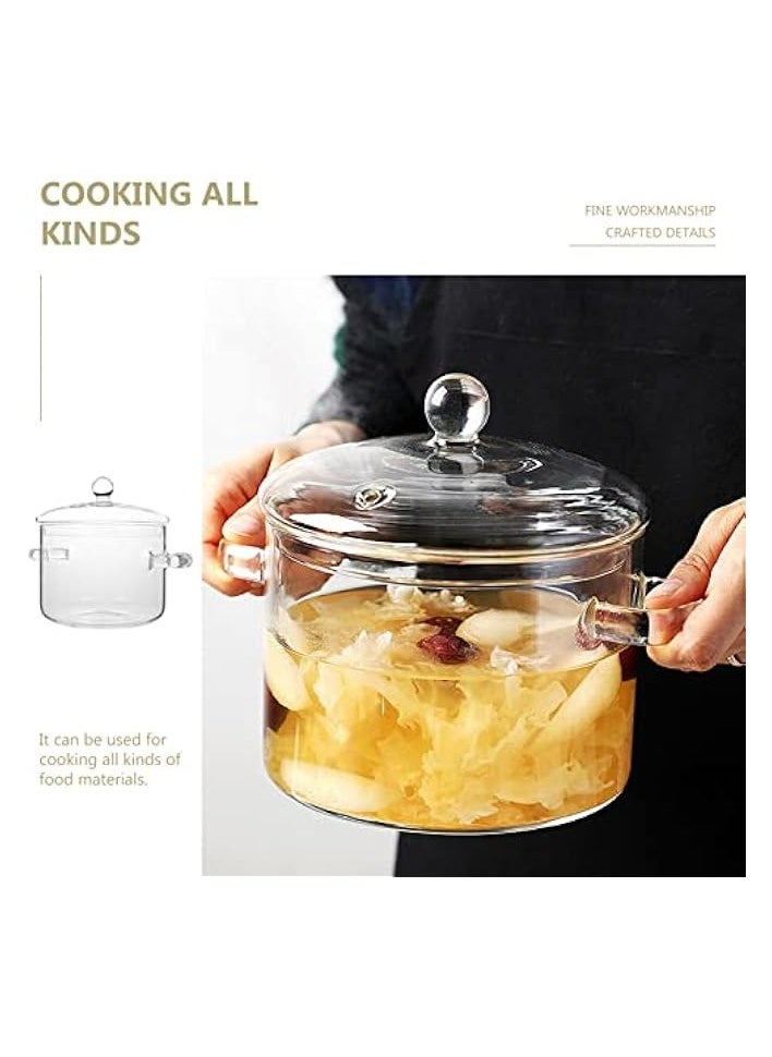 Glass Cooking Pot, Clear Glass Pot Saucepan with Lid, Simmer Pot Stew Pot Double-Handle Cookware Microwave Stove Dishwasher Safe Potpourri Pot for Milk Pasta Noodles Soup, 1900mL