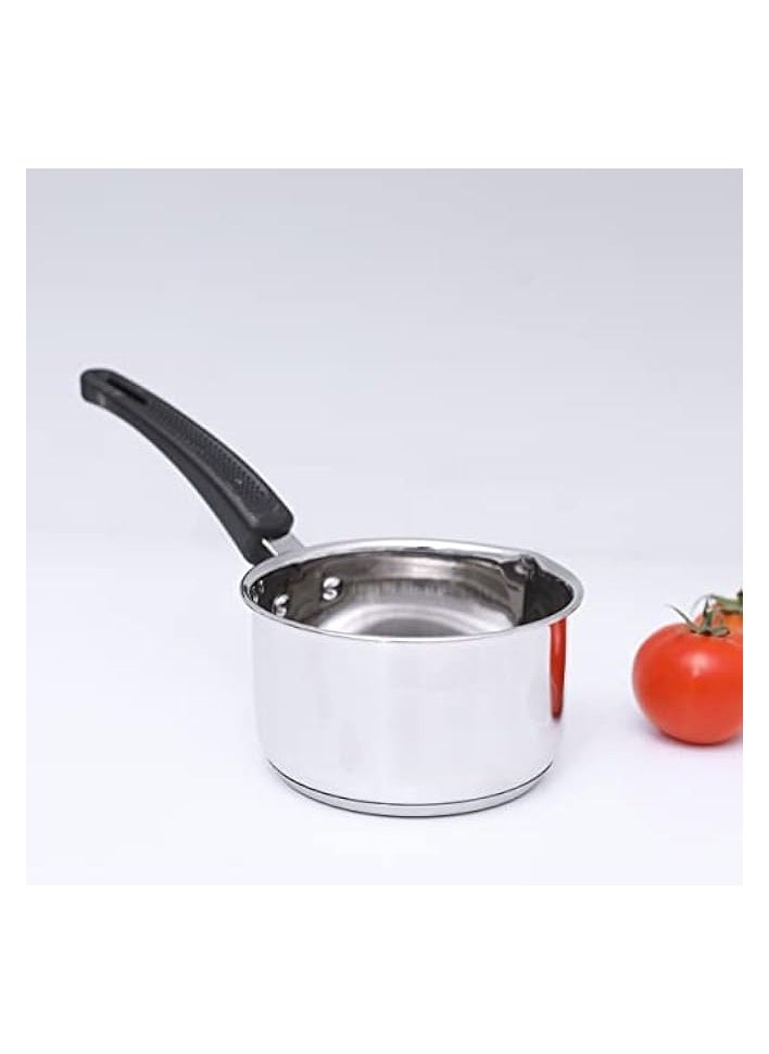 16cm Stainless Steel Saucepan, Induction Base, RF11122 | Stainless Steel Kitchen Cookware | Heavy-gauge Tri-ply Base Saucepan with Pouring Spout & Comfortable Handle