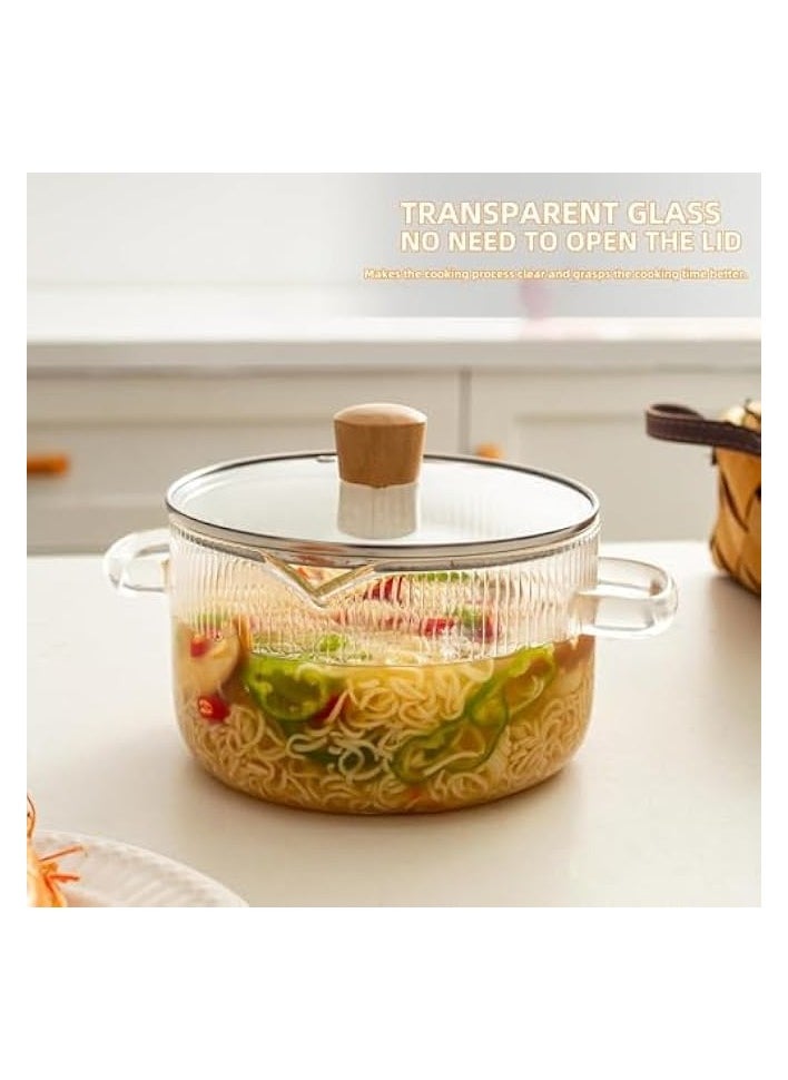 Glass Cookware Glass Pot, Glass Cooking Pot with Lid - 1.8L(60oz) Glass Pots, Heat Resistant Borosilicate Glass Cookware Stovetop Pot, Simmer Pot, Safe for Soup, Noodle, Baby Food