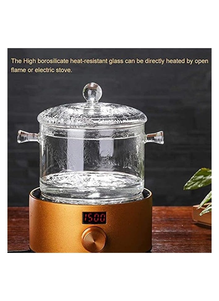 Glass Saucepan 1.5 Liter - Cooking Pot with Lid Sauce Pan for Soup, Pasta & Baby Food, Cover - Heat-Resistant Thick Glass Cookware Set Clear Stove-top Cooking Pot.