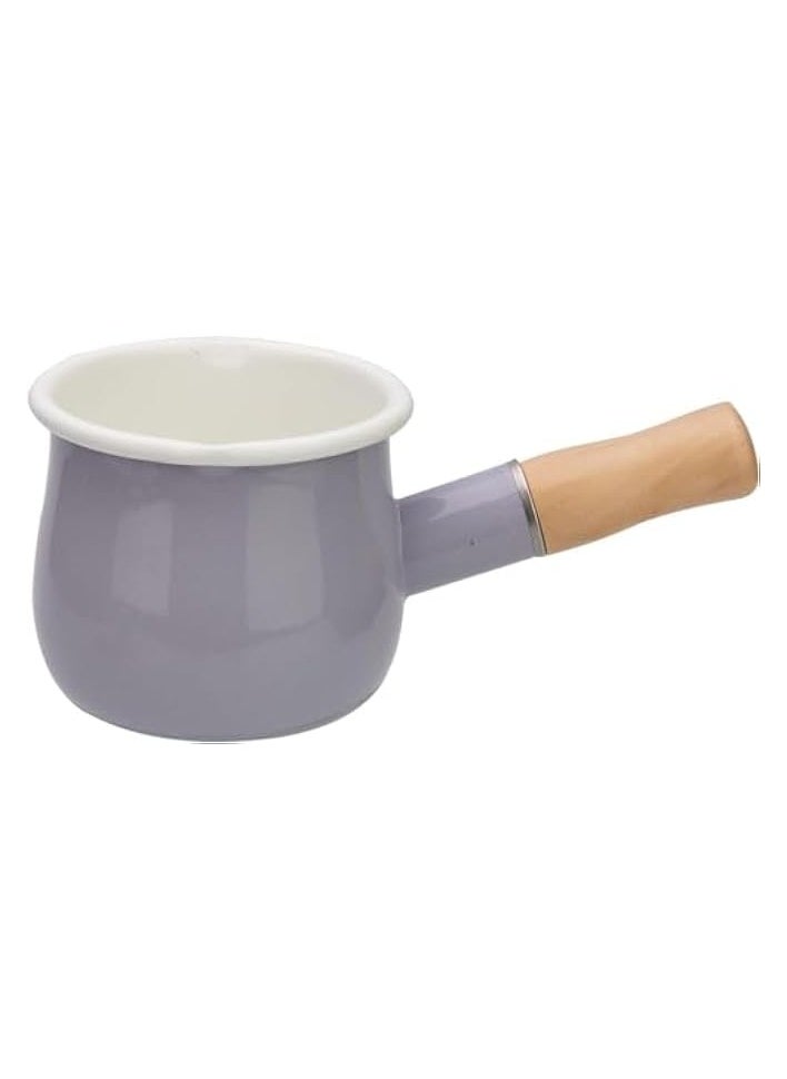 4-Inch Enamel Milk Pot Non-stick Mini Saucepan Butter Warmer with Wooden Handle Small Cookware 17Oz (Purple)