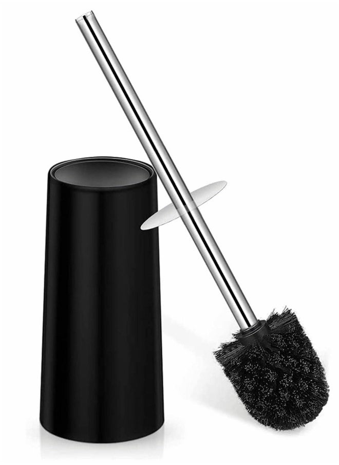 Toilet Brush and Holder, Toilet Bowl Brush Set with Stainless Steel Handle Durable Bristles for Deep Cleaning Compact Bathroom Brush Save Space Good Grip Anti-Drip (Black)