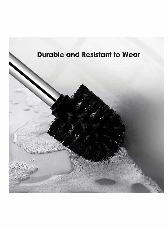 Toilet Brush and Holder, Toilet Bowl Brush Set with Stainless Steel Handle Durable Bristles for Deep Cleaning Compact Bathroom Brush Save Space Good Grip Anti-Drip (Black)