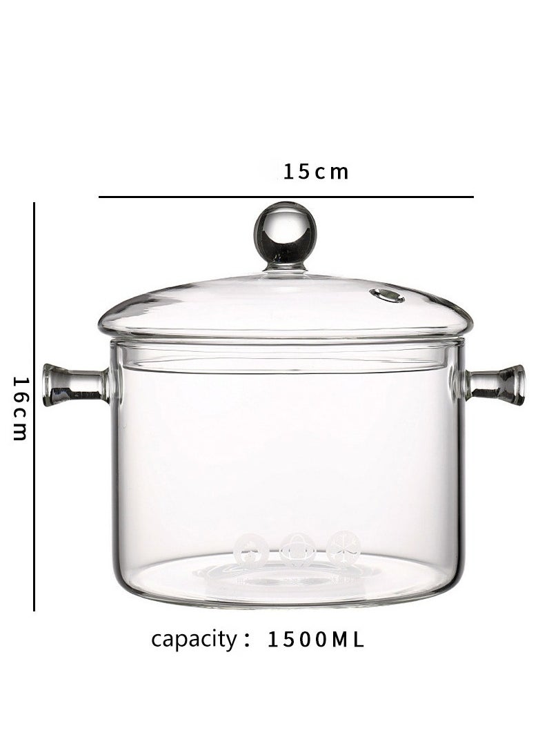 Glass Pot Glass Cooking Pot Glass Cookware Saucepan with Cover and Handle Heat-resistant Glass Stovetop Pot Clear Cooktop Safe for Pasta Noodle Soup Milk Baby Food