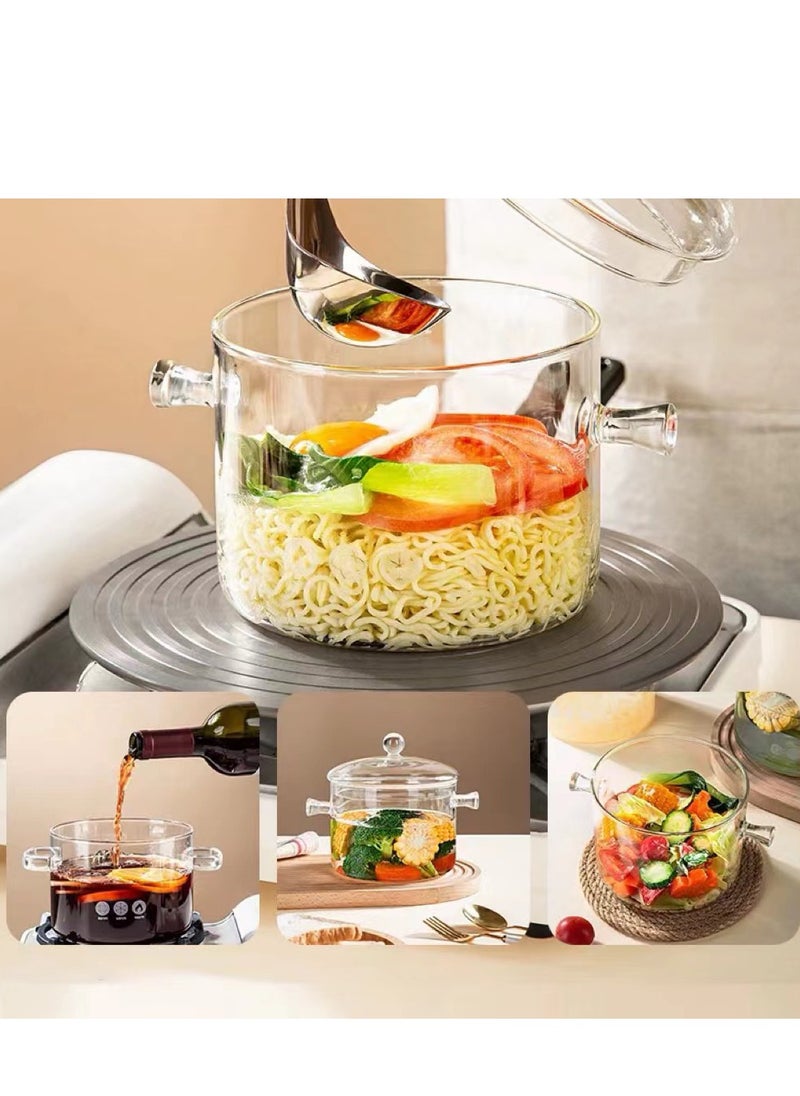 Glass Pot Glass Cooking Pot Glass Cookware Saucepan with Cover and Handle Heat-resistant Glass Stovetop Pot Clear Cooktop Safe for Pasta Noodle Soup Milk Baby Food