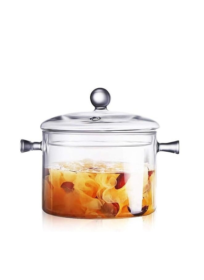 Glass Pot Glass Cooking Pot Glass Cookware Saucepan with Cover and Handle Heat-resistant Glass Stovetop Pot Clear Cooktop Safe for Pasta Noodle Soup Milk Baby Food